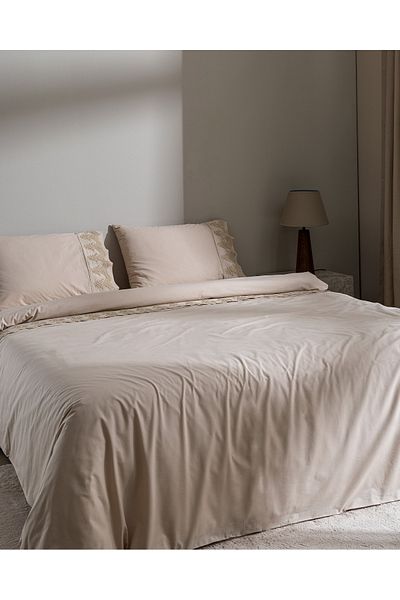Madame Coco Beige Modena Double Cotton Brodeled Duvet Cover Set