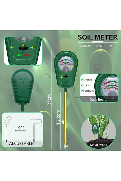 COOYA 3-in-1 Soil Test Kit, Soil Moisture Meter, Soil ph Meter, 90 Degree Foldable, Soil Hygrometer
