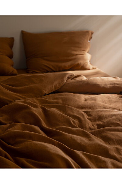 Madame Coco Marla Muslin Double 100% Cotton Elastic Duvet Cover Set - Cinnamon
