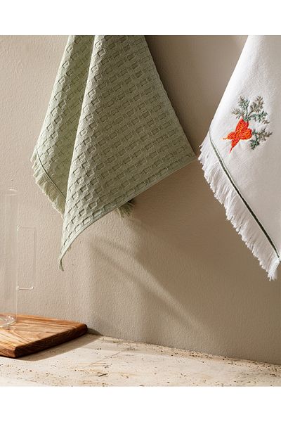 Madame Coco Caroten 100% Cotton Kitchen Towel Set - White/Orange