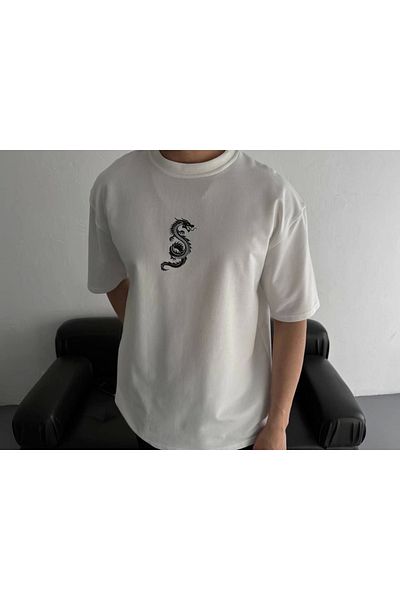 COTTONLAB Μπλουζάκι με στάμπα Oversize Crew Neck - Λευκό