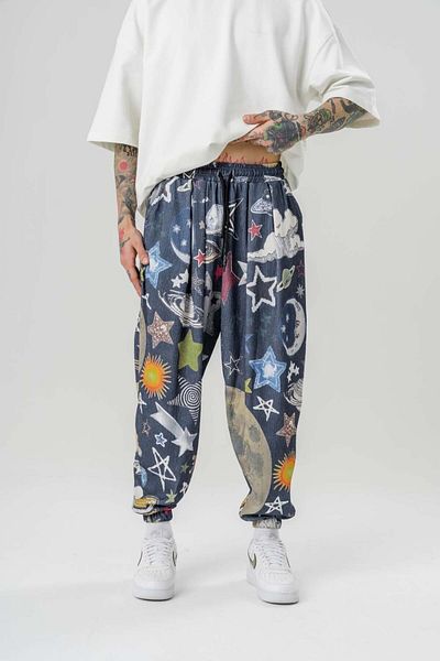 go gang own Night Scenery Pleated Shalwar with Elastic Waist and Legs