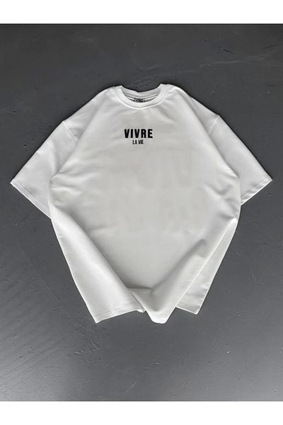 COTTONLAB Μπλουζάκι με στάμπα Oversize Crew Neck - Λευκό