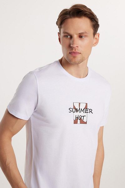 Tudors Ανδρικό T-shirt Slim Fit Slim Fit 100% βαμβακερό τυπωμένο λευκό μπλουζάκι με λαιμόκοψη