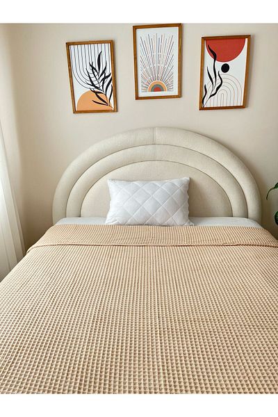 GİNETEKS Natural Waffle Pike Beige Bedspread 155*210 100% Cotton