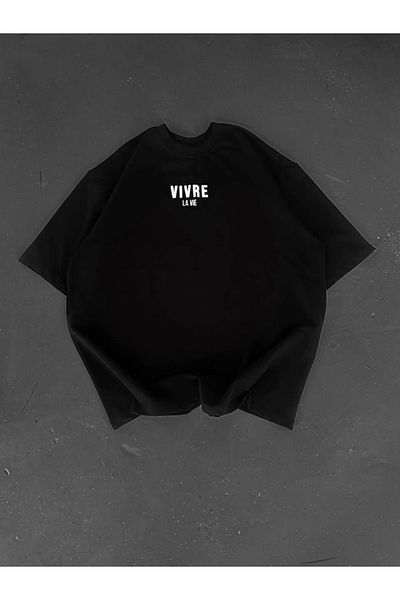 COTTONLAB Μπλουζάκι με στάμπα Oversize Crew Neck - Μαύρο