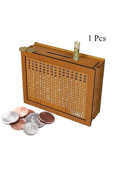 Choice EUR 2000 1 Pcs Wooden DIY Piggy Bank Reusable Handmade Money Box, Piggy Bank with Saving Goal and Nu