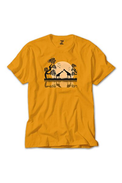 WAKHA انعكاسات الزرافات السوداء تي شيرت أصفر