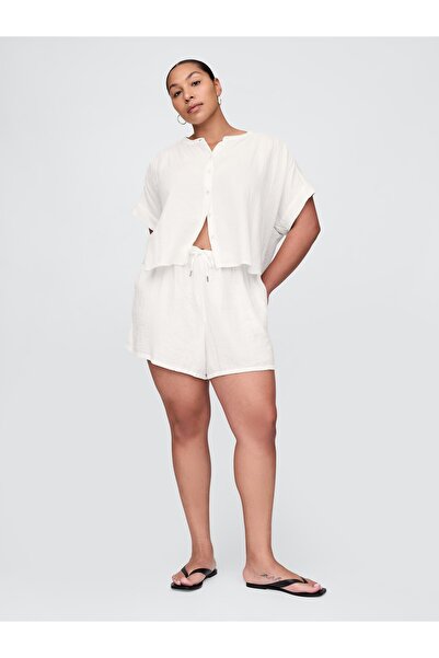 GAP Kadın Kırık Beyaz Crinkle Gauze Easy Şort