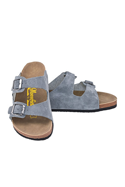 Moosefield Hakiki Deri Unisex Gri Süet Terlik