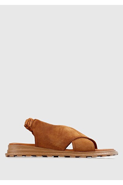 Provoq Sandale plate pentru femei din piele maronie - confortabile și elegante