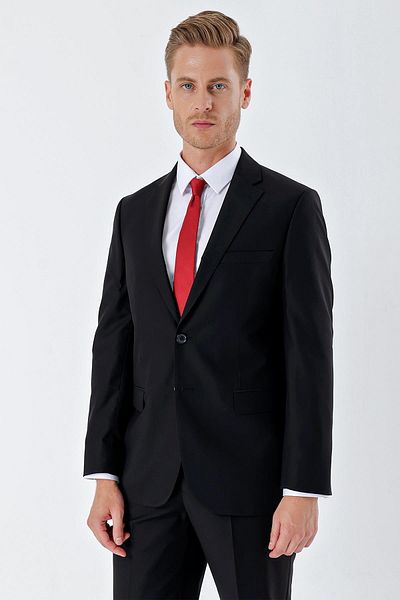 İmza Black Gabardine - Mono Collar Slim Fit Basic Suit 8 Drop 1001240006