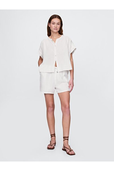GAP Kadın Kırık Beyaz Crinkle Gauze Easy Şort