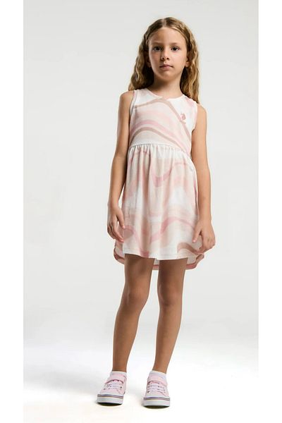 U.S. Polo Assn. Girl, Licensed, Uspa, 100% Cotton, White-Salmon Print, Dress
