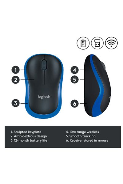 logitech Mouse Optic Wireless Logitech M185, USB, 1000 DPI (Albastru)
