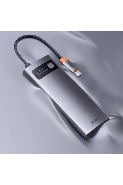 Baseus Adaptor Baseus Gleam 6in1, HUB USB-C - HDMI, 3x USB3.0, SD, TF PD 100W, Negru