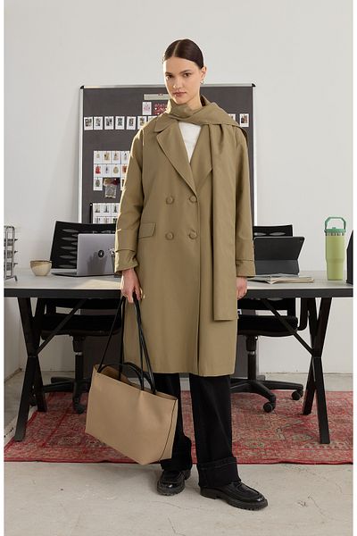 Fatma Atasoy Oversize Khaki Scarf Trench Coat