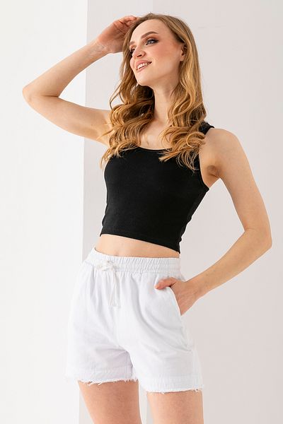 GİYSA Women's Elastic Waist Pocket Dirty Leg Short Shorts White - 25Yp 5322
