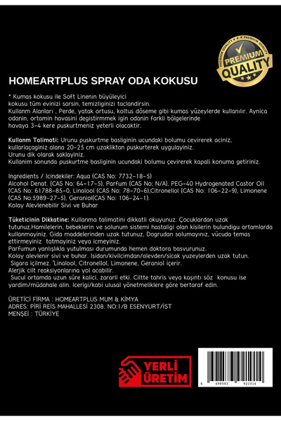 homeartplus Portakal Çiçeği Oda ve Ortam Kokusu Spreyi 250 ml