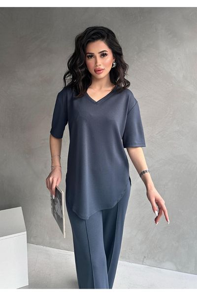 NEAR طقم بدلة رياضية نسائية بأكمام قصيرة من القماش المشروط، الجزء العلوي كبير الحجم، الجزء السفلي مناسب - نسيج ناعم، تصميم عصري