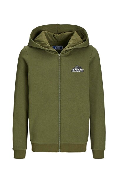 Jack & Jones JCOMOUNTAIN ЛОГО HOODIE Каки суитшърт с цип за момче