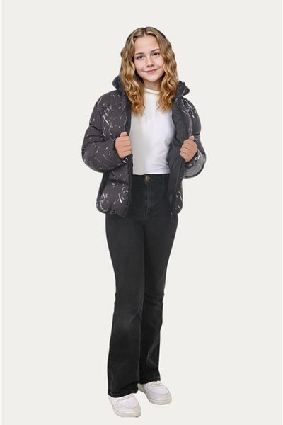 Montland Girl's Black Puffer Jacket - Detachable Hood, Water and Windproof, with Pockets