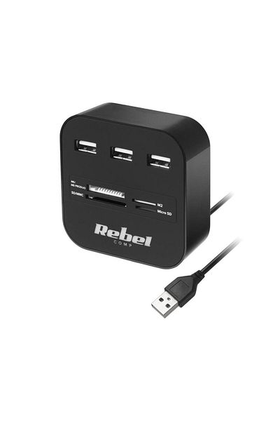 Rebel Rebel 3-Port USB 2.0 Hub with MS/SD/M2/MicroSD Card Reader