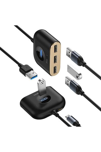 Baseus Adaptor Baseus USB Square Round Hub - hub USB cu 4 porturi pentru computere si laptopuri, Negru