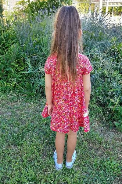 QUB CLUB Girl's Pressed Scalloped Floral Patterned Navy Blue Summer Holiday Dress