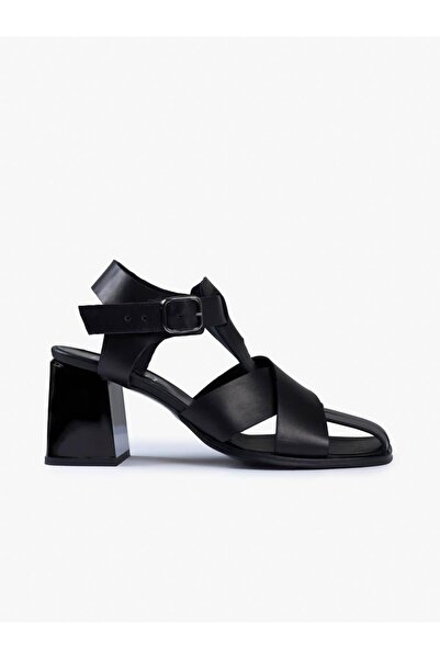 Kate Women's Heeled Black Leather Sandals