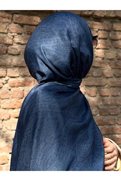 Qalortex Scarf Şal din bumbac cu model perlat moale-albastru închis