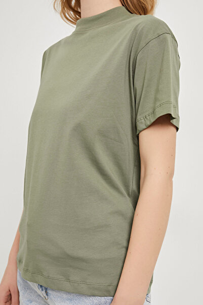 Arma Life Women's Collar Rib Basic Short Sleeve Khaki T-Shirt