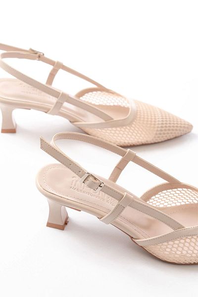 TB Terzi Bey K-607 Beige Daily Mesh Open Back 7 cm Heeled Shoes