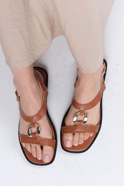 Mio Gusto Agnes Tan Color Women's Sandals with Metal Accessories