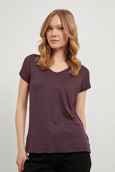 Arma Life Tricou de damă, largi, de vară, cu decolteu în V, casual, din viscoză, prune