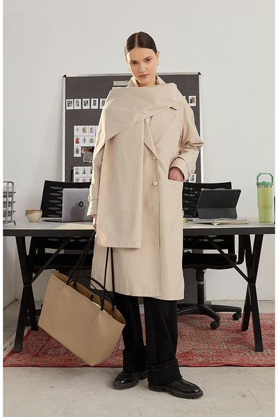 Fatma Atasoy Oversize Stone Scarf Trench Coat