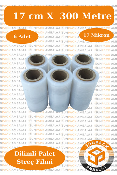 sunpack ambalaj Dilimli Streç Film 17cm x 300m Şeffaf 17 Mikron (6'lı Paket) ...