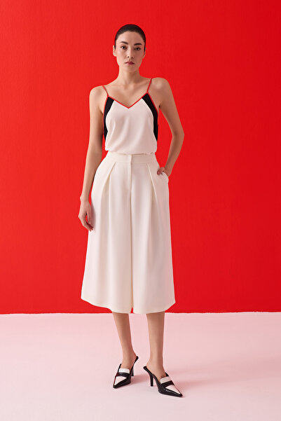 Jus De Pommes MİDİ BOY PİLELİ BOL EKRU PANTOLON