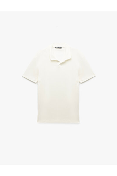 Koton Kurzärmliges, schmal geschnittenes Baumwoll-T-Shirt mit Polokragen