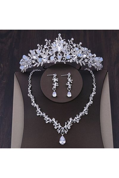 Choice Tiaras TS-0020-D-XL-0004-A Luxury Silver Color Crystal Water Drop Bridal Jewelry Sets Rhinestone Tia