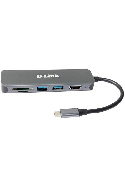 D-Link HUB USB D-LINK DUB-2327, USB Type C, cablu 10 cm, metalic, Argintiu