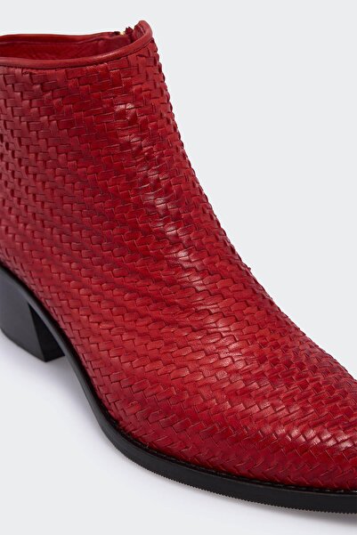 Favgi Yullo Kırmızı Örgü Deri Kadın Yazlık Bot