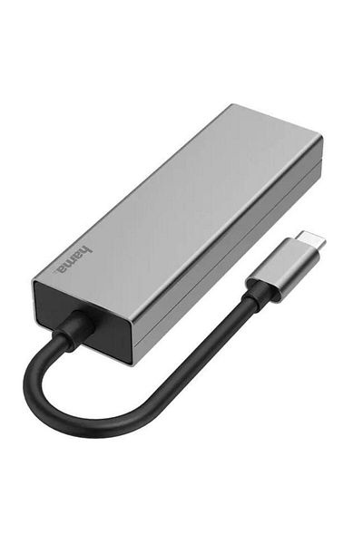 Hama Hub USB Hama 200108, 4 porturi, 2 x USB-A, USB-C, LAN/Ethernet (Gri)