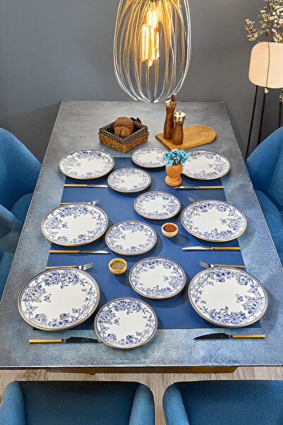 Mabeyn 6 Kişilik 12 Parça Seramik Pasta Ve Servis Sunum Tabağı Takımı Seti Mavi