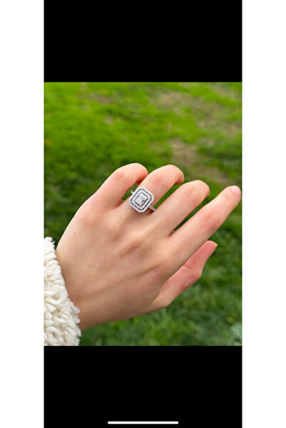 ED CAESAR Gümüş Yüzük 925 Ayar Baget Çerçeveli Pırlanta Kesim Trend Yüzük