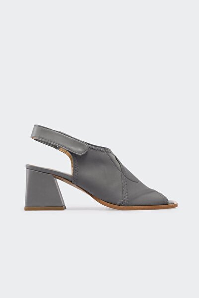 Esoho Grey Leather Grey Satin Stretch Women's High Heel Sandals