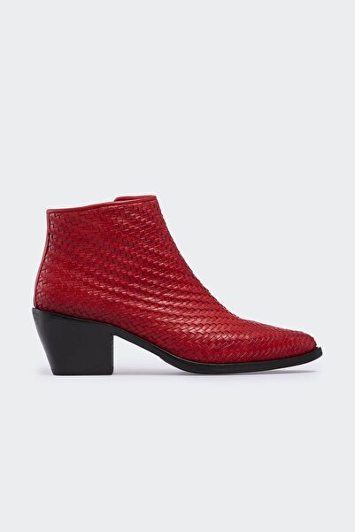 Favgi Yullo Kırmızı Örgü Deri Kadın Yazlık Bot