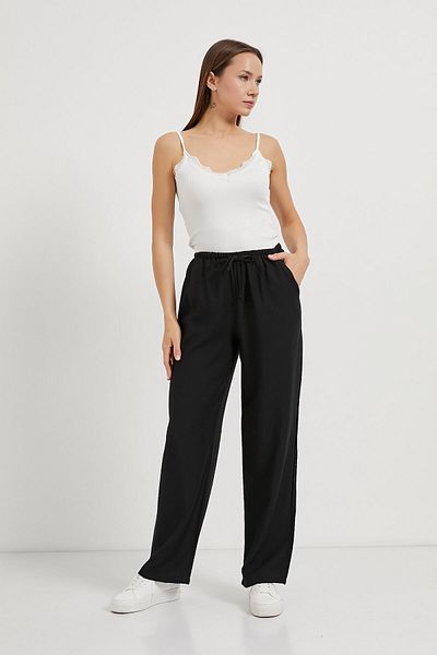 Arma Life Women's Casual Loose Black Baggy Trousers with Elastic Waist