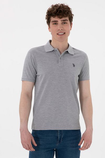 U.S. Polo Assn. Slim Fit Ανδρικό μπλουζάκι Polo Grey Melange VR086 Number