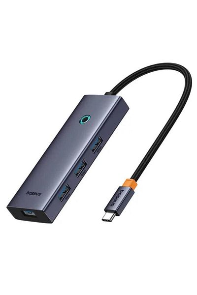Baseus Hub Baseus UltraJoy 5-în-1, USB-C la 4 x USB 3.0, 1 x USB-C, 100 W (Gri)